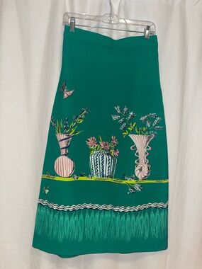 LK Bennett Green Vase-Print A-Line Midi Skirt